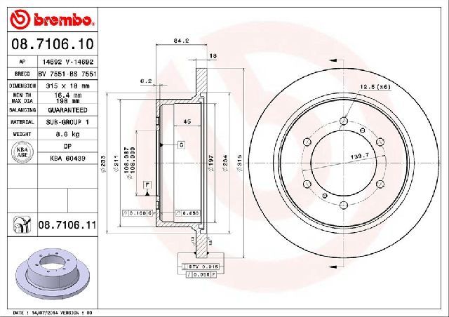 1992-2000 Mitsubishi Montero Disc Brake Rotor - Rear (Brembo)