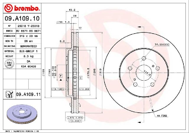2006-2008 Lexus RX400h Disc Brake Rotor - Front (Brembo)
