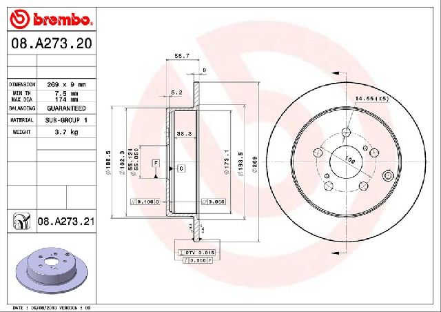 2005-2010 Scion tC Disc Brake Rotor - Rear (Brembo)