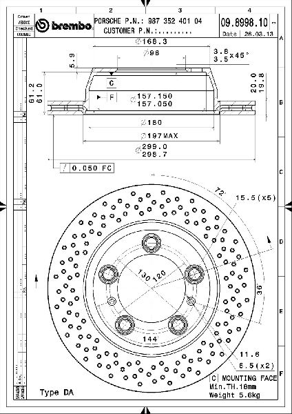 2005-2016 Porsche Boxster Disc Brake Rotor - Rear (Brembo)