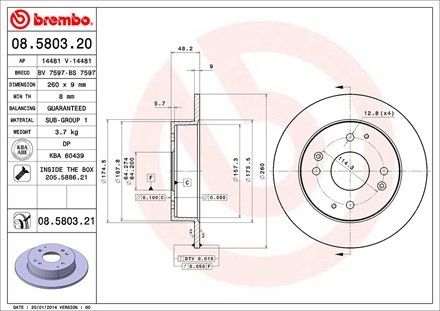 1998-1999 Acura CL Disc Brake Rotor - Rear (Brembo)