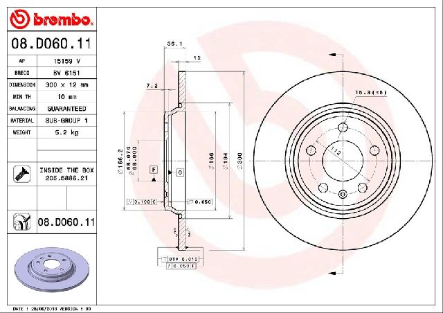 2017-2020 Audi A4 Disc Brake Rotor - Rear (Brembo)