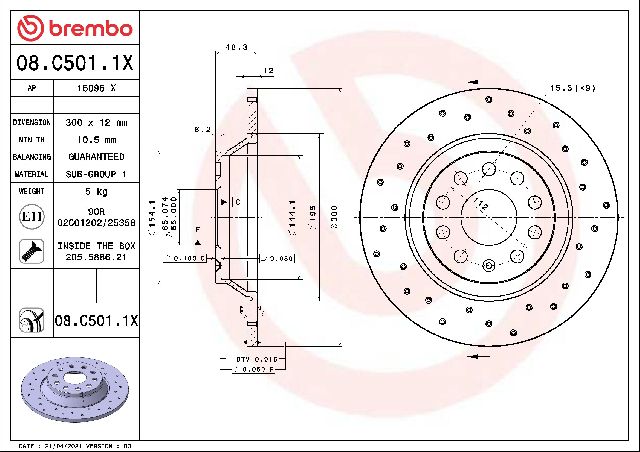 2015-2020 Audi A3 Disc Brake Rotor - Rear (Brembo)