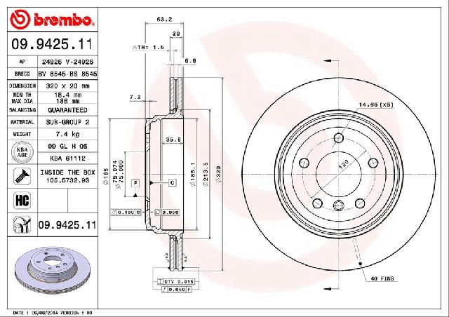 2008-2010 BMW 528i Disc Brake Rotor - Rear (Brembo)