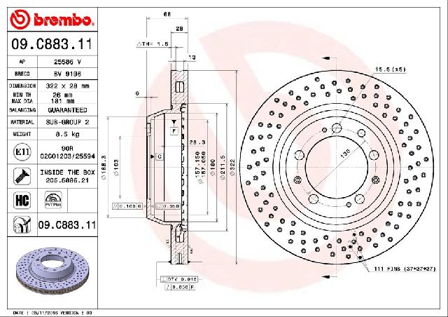 1996-1998 Porsche 911 Disc Brake Rotor - Rear or Rear Left or Rear Right (Brembo)