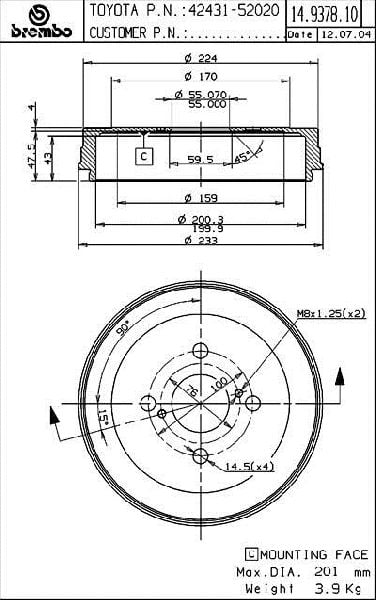 2004-2006 Scion xA Brake Drum - Rear (Brembo)