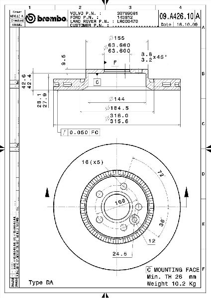 2007-2014 Volvo S80 Disc Brake Rotor - Front (Brembo)