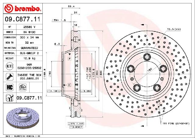 2001-2019 Porsche 911 Disc Brake Rotor - Front or Front Left or Front Right (Brembo)