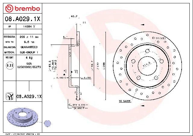 2004-2013 Mazda 3 Disc Brake Rotor - Rear (Brembo)