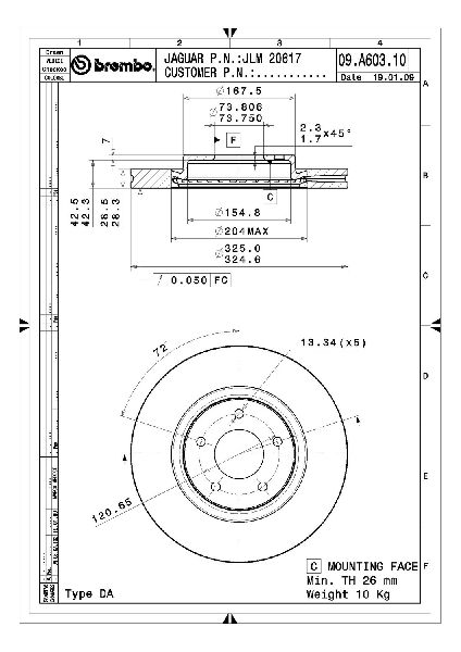 1999-2006 Jaguar XK8 Disc Brake Rotor - Front (Brembo)