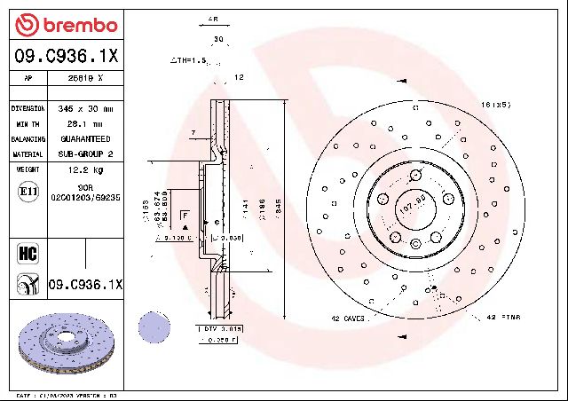 2016-2024 Volvo XC90 Disc Brake Rotor - Front (Brembo)