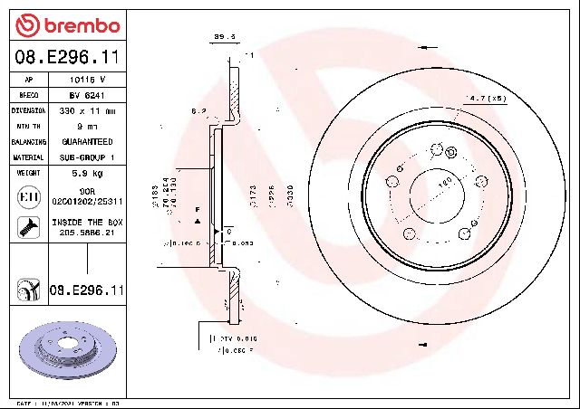 2018-2024 Honda Odyssey Disc Brake Rotor - Rear (Brembo)