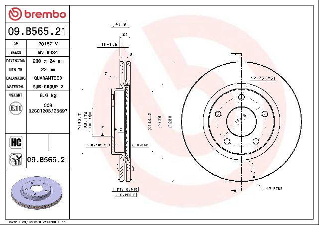 2013-2019 Nissan Sentra Disc Brake Rotor - Front (Brembo)