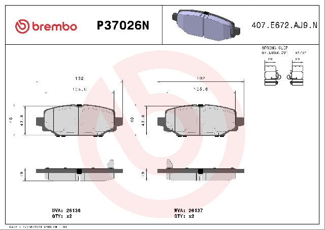 2018-2024 Jeep Wrangler Disc Brake Pad Set - Rear (Brembo)
