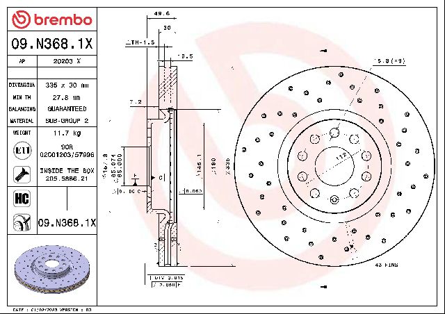 2018-2021 Volkswagen Atlas Disc Brake Rotor - Front (Brembo)