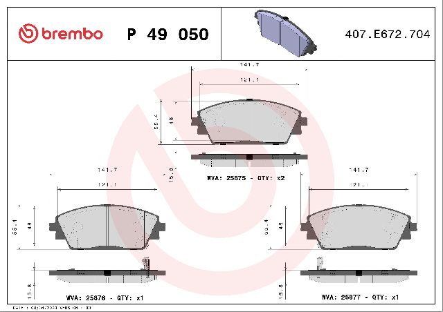 2014-2018 Mazda 3 Disc Brake Pad Set - Front (Brembo)