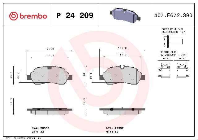 2015-2019 Ford Transit-250 Disc Brake Pad Set - Rear (Brembo)