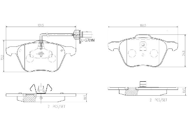 2001-2003 Volkswagen EuroVan Disc Brake Pad Set - Front (Brembo)