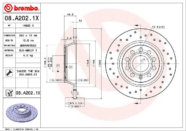 2006-2013 Audi A3 Disc Brake Rotor - Rear (Brembo)