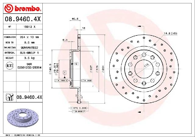 2013-2016 Dodge Dart Disc Brake Rotor - Rear (Brembo)