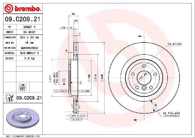 2017-2020 Jaguar XE Disc Brake Rotor - Rear (Brembo)