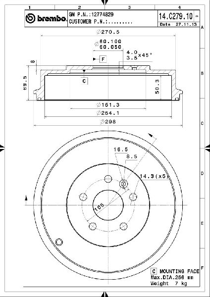 2011-2014 Chevrolet Cruze Brake Drum - Rear Left (Brembo)