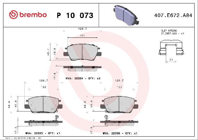 2017-2023 Chevrolet Bolt EV Disc Brake Pad Set - Front (Brembo)