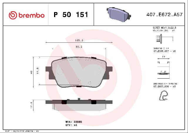 2019-2022 Mercedes-Benz A220 Disc Brake Pad Set - Rear (Brembo)