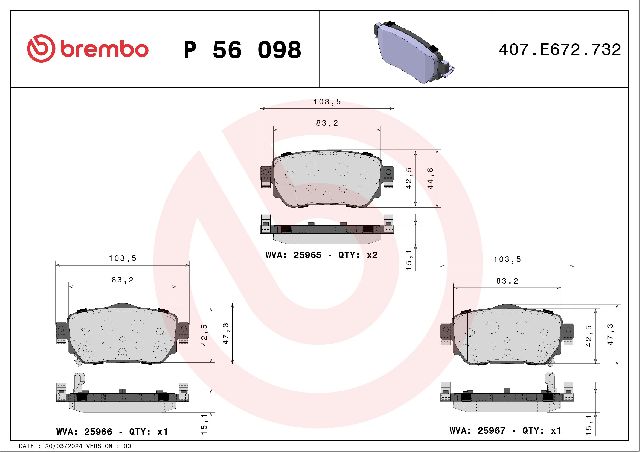 2018-2021 Nissan LEAF Disc Brake Pad Set - Rear (Brembo)