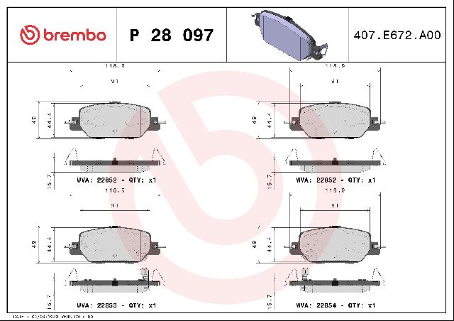 2017-2024 Honda CR-V Disc Brake Pad Set - Rear (Brembo)