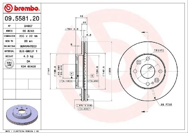 2001-2002 Kia Rio Disc Brake Rotor - Front (Brembo)