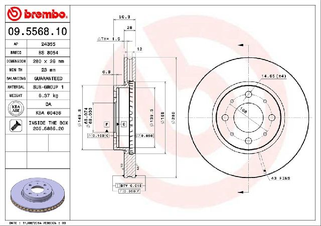 1998-2000 Volvo V70 Disc Brake Rotor - Front (Brembo)