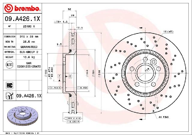 2007-2016 Volvo S80 Disc Brake Rotor - Front (Brembo)