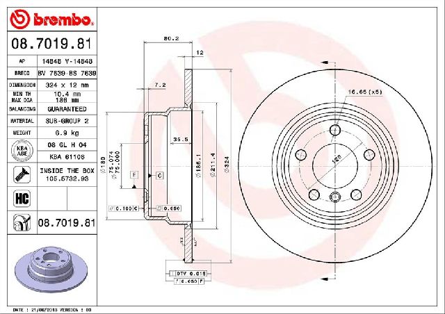 2000-2006 BMW X5 Disc Brake Rotor - Rear (Brembo)