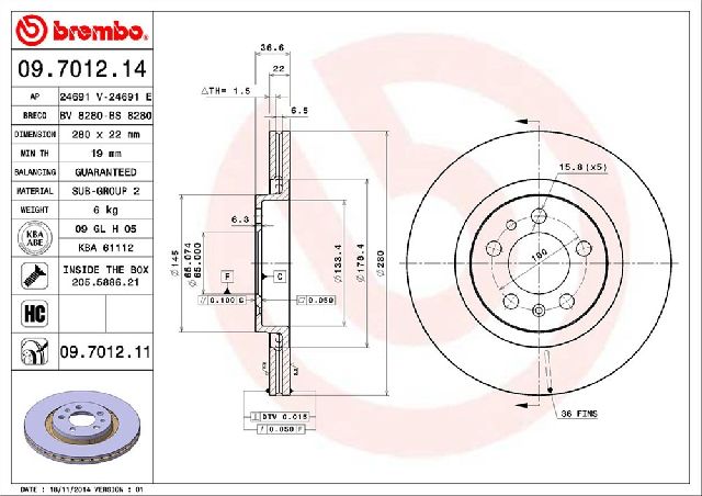 1999-2009 Volkswagen Jetta Disc Brake Rotor - Front (Brembo)
