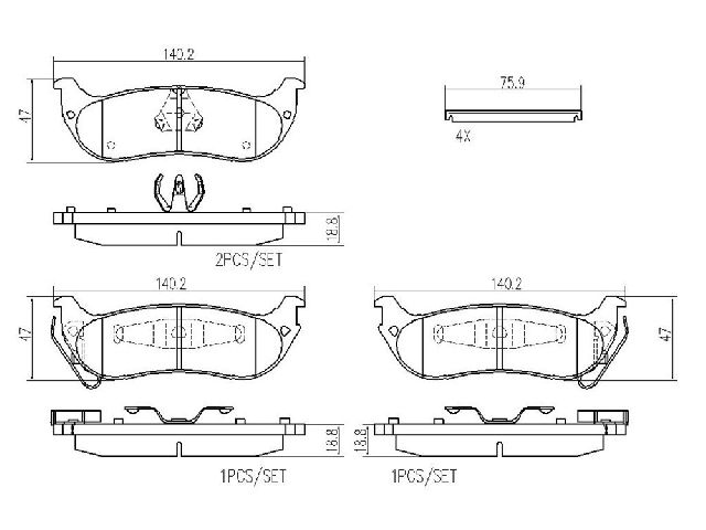 2004-2008 Chrysler Pacifica Disc Brake Pad Set - Rear (Brembo)