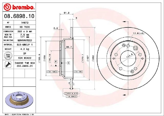 1995-1998 Honda Odyssey Disc Brake Rotor - Rear (Brembo)