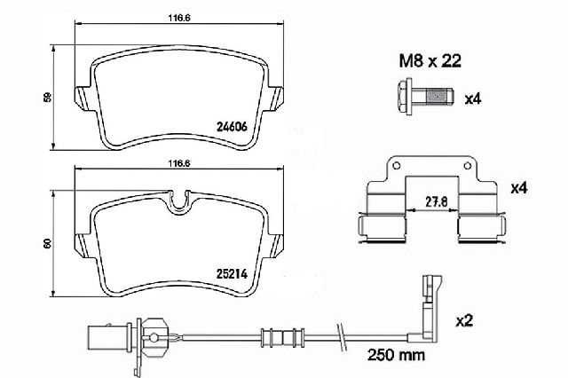 2015-2018 Audi A8 Quattro Disc Brake Pad Set - Rear (Brembo)