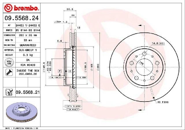 1998-2000 Volvo V70 Disc Brake Rotor - Front (Brembo)