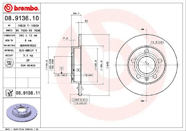 2001-2006 Audi A4 Disc Brake Rotor - Rear (Brembo)