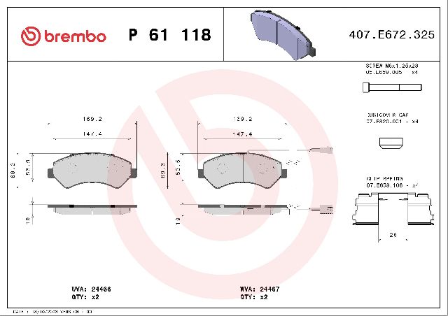 2015-2021 Ram ProMaster 1500 Disc Brake Pad Set - Front (Brembo)