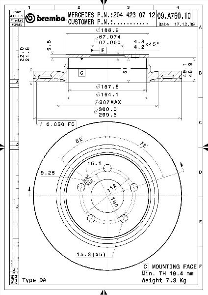 2013-2014 Mercedes-Benz C300 Disc Brake Rotor - Rear (Brembo)