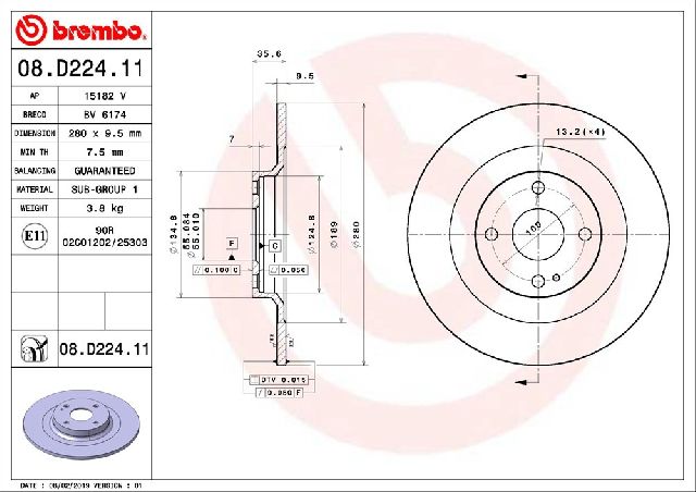 2016-2023 Mazda MX-5 Miata Disc Brake Rotor - Rear (Brembo)