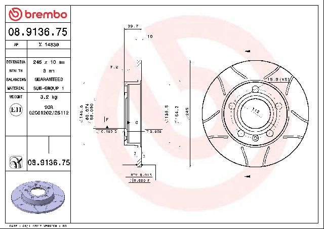2002-2006 Audi A4 Disc Brake Rotor - Rear (Brembo)