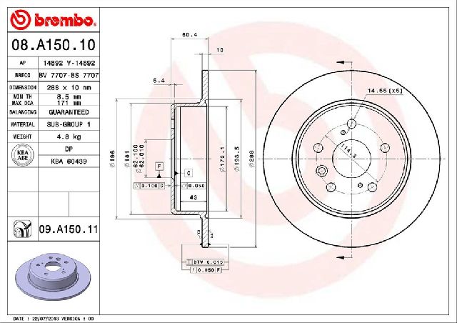 2001-2003 Toyota Highlander Disc Brake Rotor - Rear (Brembo)