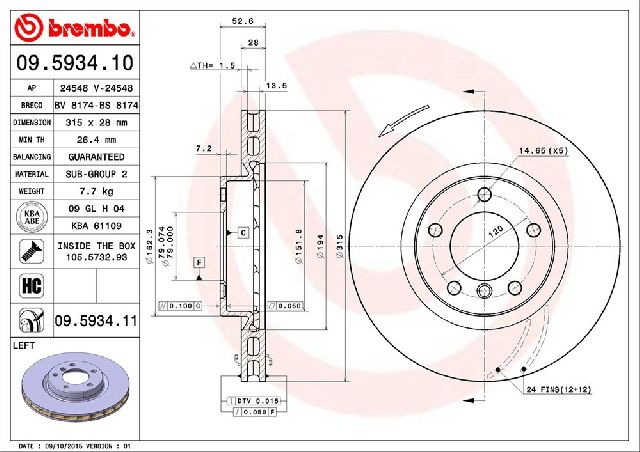 1998-2002 BMW Z3 Disc Brake Rotor - Front Left (Brembo)
