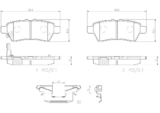 2006-2007 Nissan Xterra Disc Brake Pad Set - Rear (Brembo)