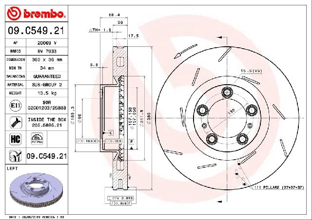 2010-2016 Porsche Panamera Disc Brake Rotor - Front Left (Brembo)