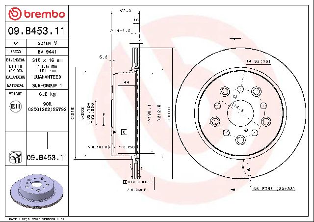 2001-2006 Lexus LS430 Disc Brake Rotor - Rear (Brembo)