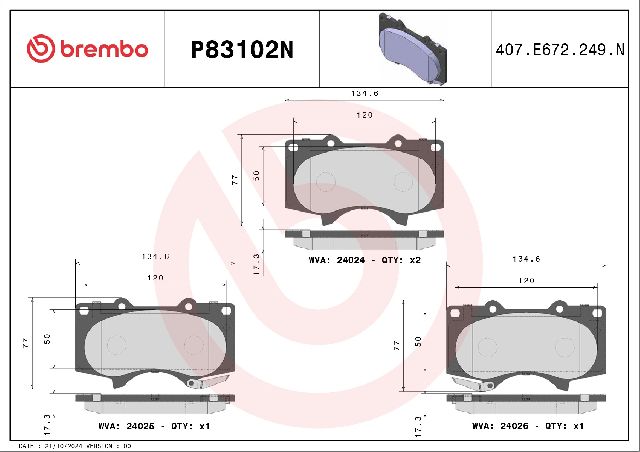 2003-2007 Toyota Sequoia Disc Brake Pad Set - Front (Brembo)